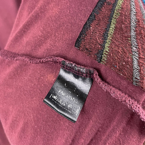 POL Burgundy Embroidered Rayon Kimono Robe Acid Wash Longline One Size Boho - Picture 6 of 8